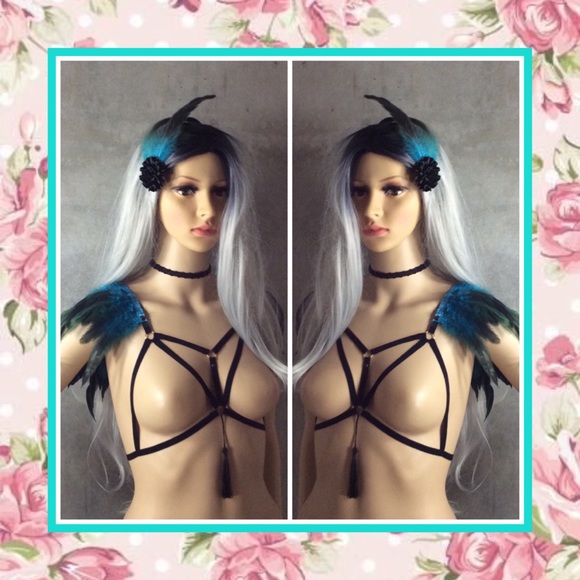 Unique Styles feather bra Accessories - 🎀 2X (3PC:SET) GOGO FEATHER TWIN PAIR COVER UP BURNINGMAN STYLE DANCER FESTIVAL